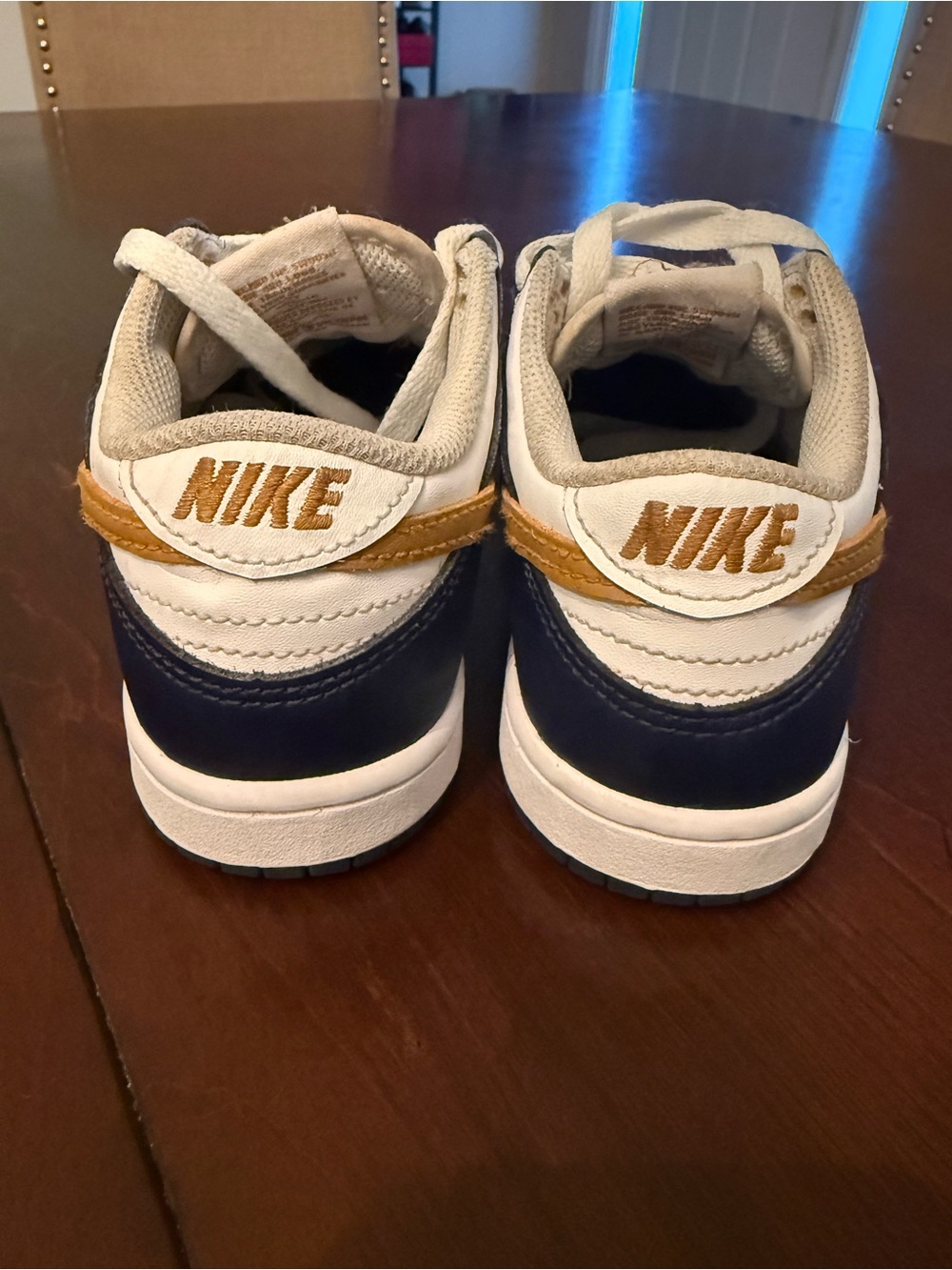 Nike Kids Dunk Low Sneakers in White, Navy & Gold - Picture 5 of 7